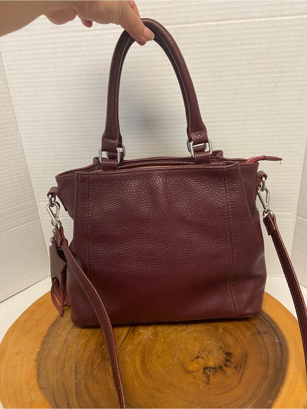 M. London Burgundy Leather Star Charm & Tassel Handbag